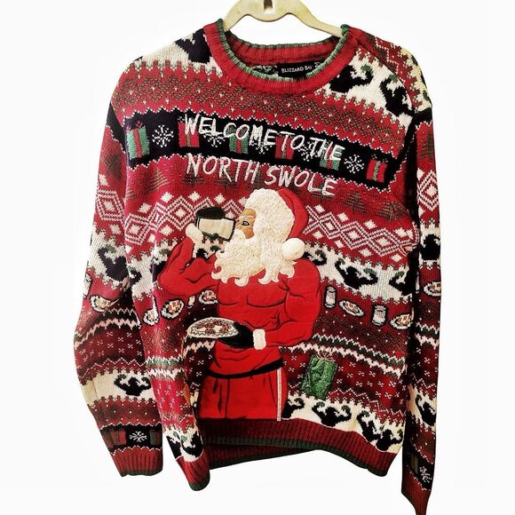Blizzard Bay Red Santa Christmas Ugly Sweater Size Large - Picture 3 of 7